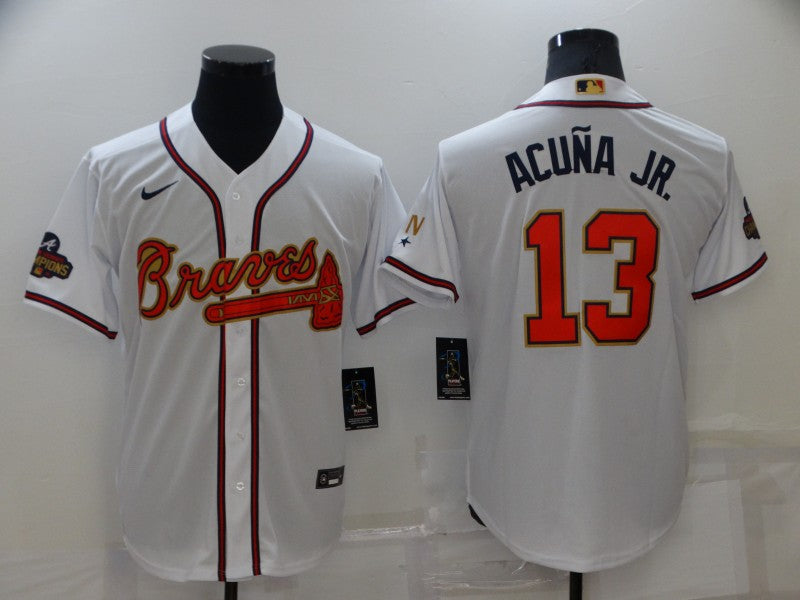 Men's Atlanta Braves Ronald Acuna Jr. White Replica Baseball Jersey baseball jersey product view 1
