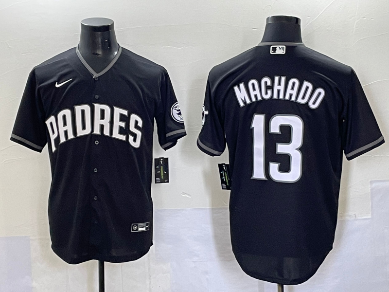 Men's San Diego Padres Manny Machado Black Lights Out Replica Jersey baseball jersey product view 1