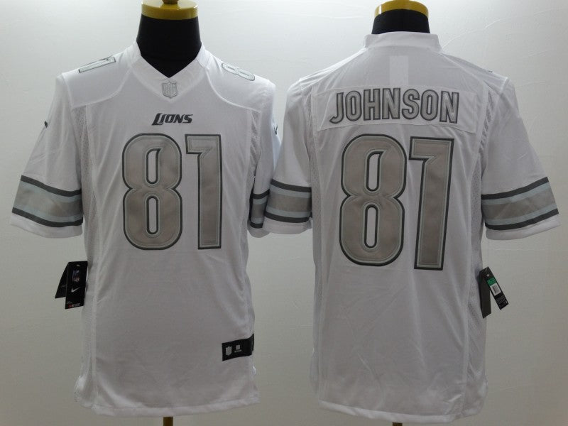 Men's Detroit Lions Calvin Johnson #81 White Game Player Jersey1 football jersey product view 1
