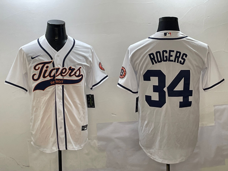 Men's Detroit Tigers Jake Rogers #34 White Player Jersey1 baseball jersey product view 1