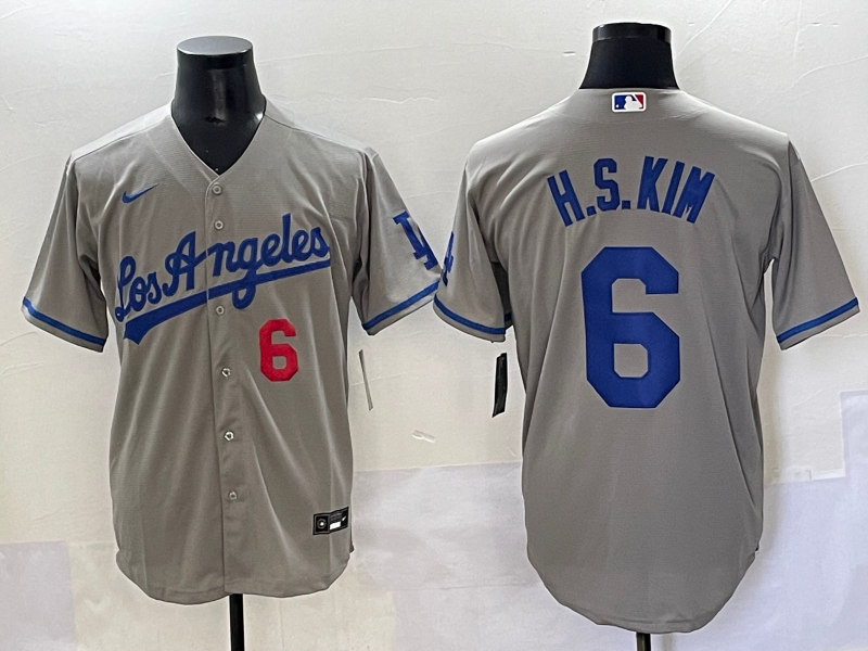 Men's Los Angeles Dodgers Hyeseong Kim #6 Gray Replica Player Jersey baseball jersey product view 1