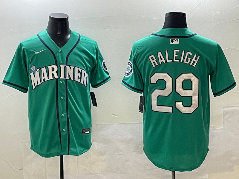 Men's Seattle Mariners Cal Raleigh Aqua Official Replica Player Jersey baseball jersey product view 1