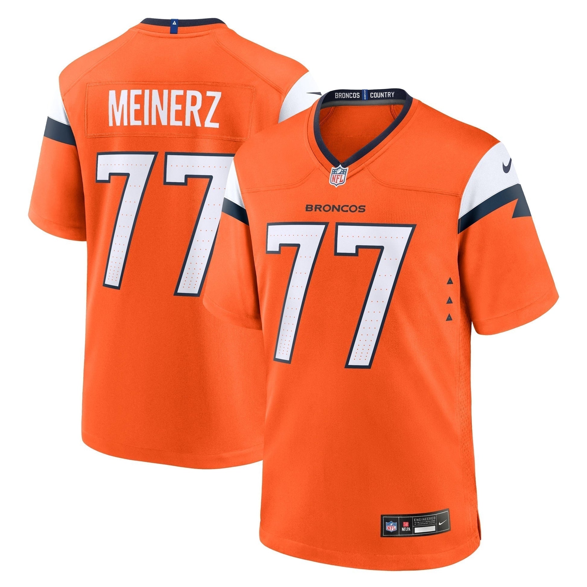 Quinn Meinerz Denver Broncos Team Game Jersey - Orange football jersey product view 1