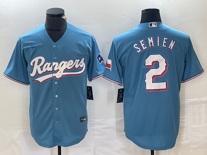 Men's Texas Rangers Marcus Semien #2 Light Blue Replica Player Jersey baseball jersey product view 1