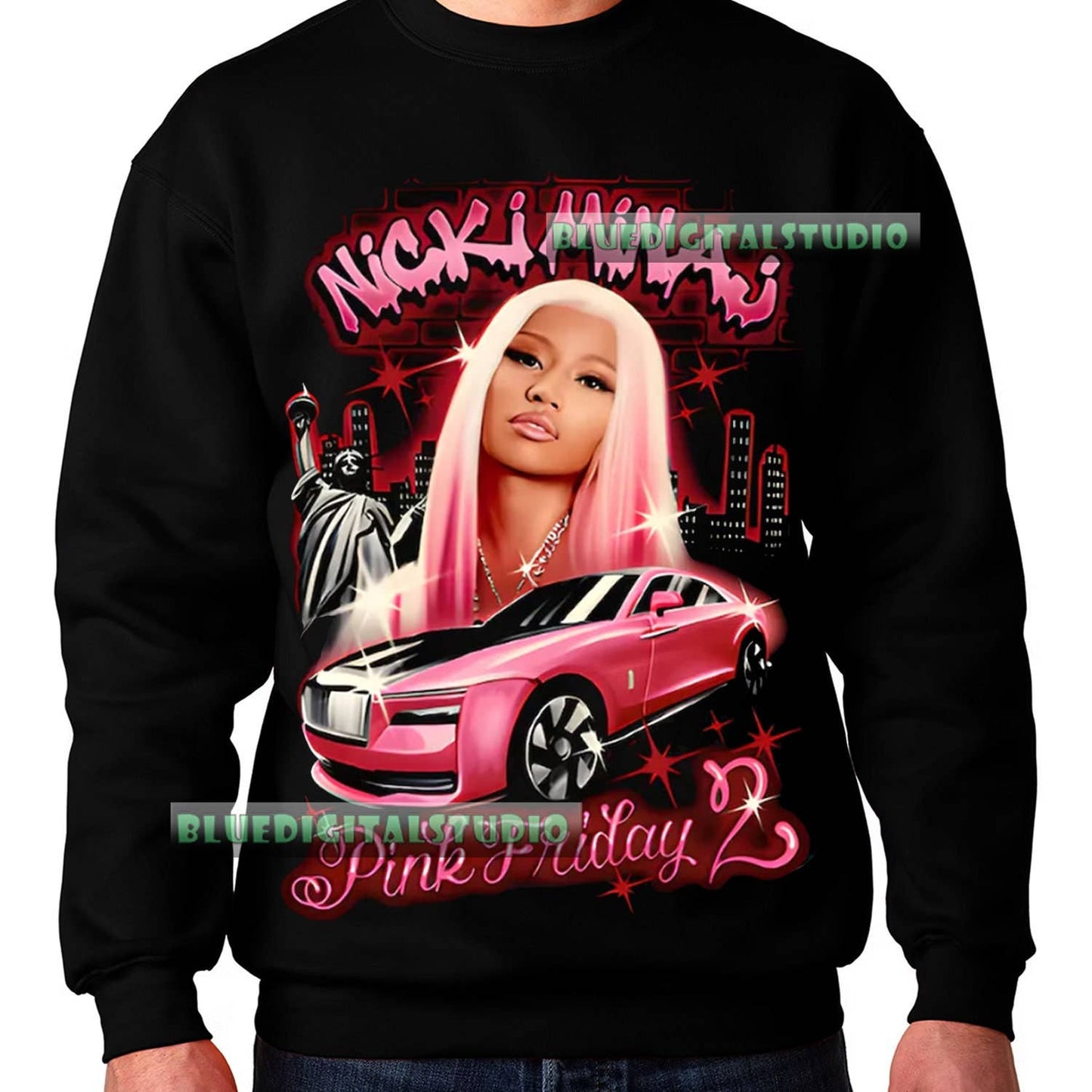 Urban Glam Pink Sports Car and Skyline Graphic Sweatshirt Unisex T-shirt, Sweatshirt, Hoodie, Long Sleeve Tee - T-Shirt, Sweatshirt, Hoodie