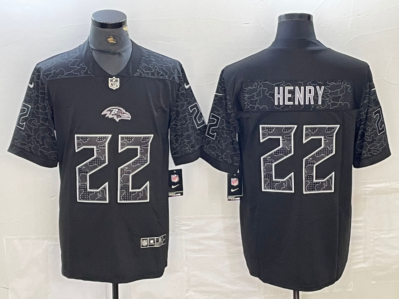 Men's Baltimore Ravens Derrick Henry #22 Black RFLCTV Limited Jersey1 football jersey product view 1