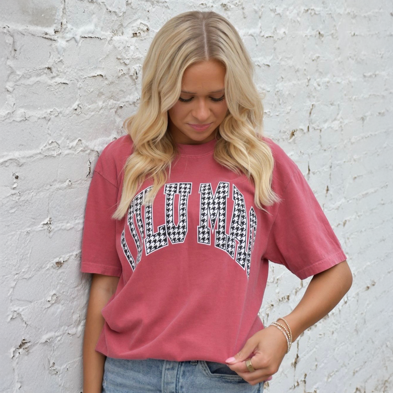 LM-HTH-1000 Houndstooth Adult Crimson Comfort Colors Tee Unisex T-shirt, Sweatshirt, Hoodie, Long Sleeve Tee - T-Shirt, Sweatshirt, Hoodie