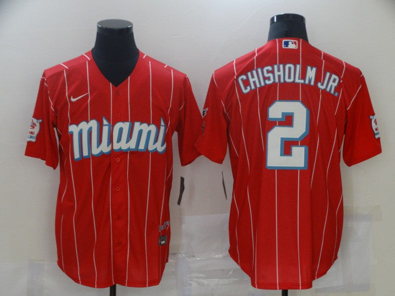 Men's Miami Marlins Jazz Chisholm Jr. Red Replica Baseball Jersey baseball jersey product view 1