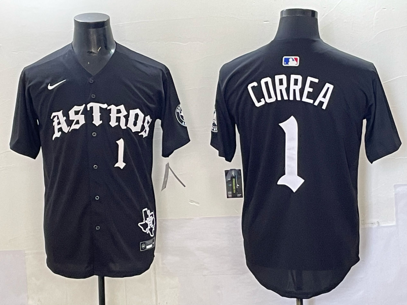 Men's Houston Astros Carlos Correa Black Replica Player Jersey baseball jersey product view 1