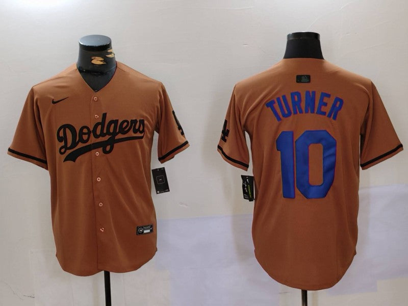 Men's Los Angeles Dodgers Justin Turner #10 Brown Replica Player Jersey baseball jersey product view 1