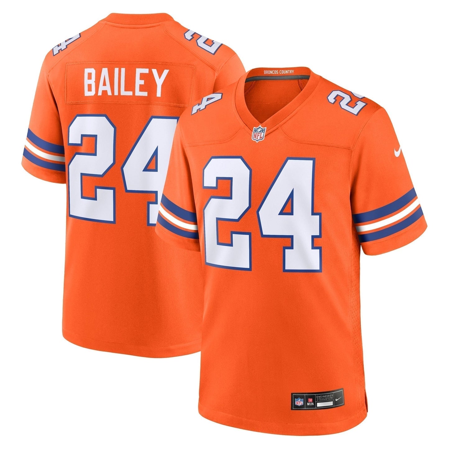 Champ Bailey Denver Broncos Mile High Collection 1977 Throwback Retired Game Jersey - Orange football jersey product view 1