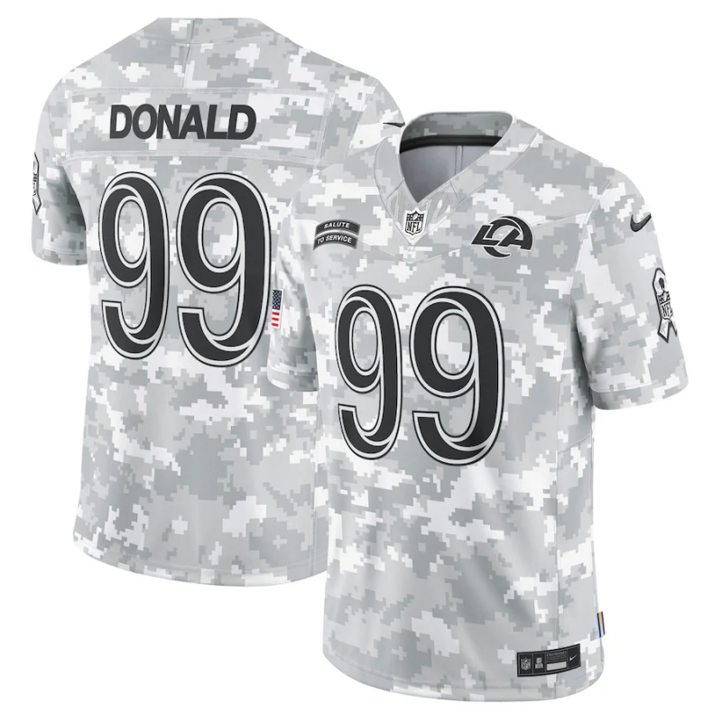 Men's Los Angeles Rams Aaron Donald Arctic Camo 2024 Salute to Service Retired Player Limited Jersey football jersey product view 1