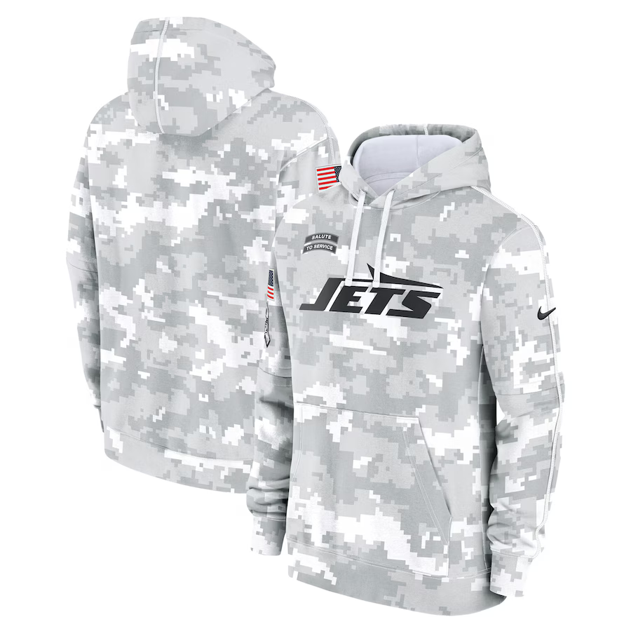 Men's New York Jets Arctic Camo 2024 Salute to Service Club Fleece Pullover Hoodie1 football jersey product view 1