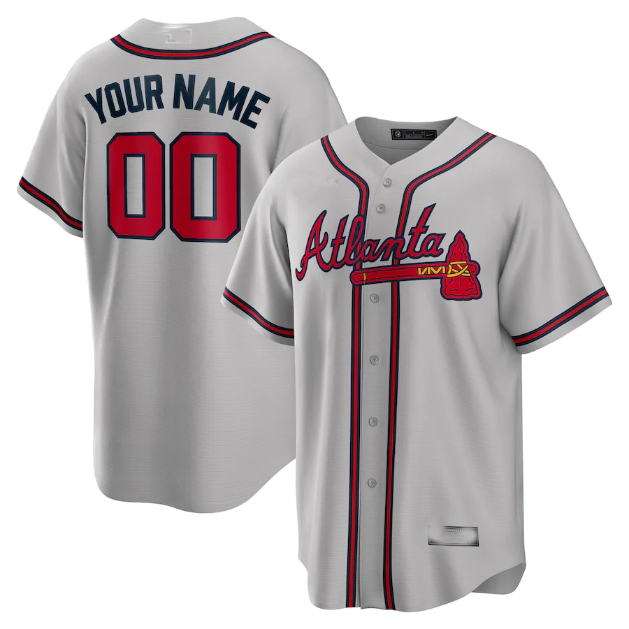 Men's Atlanta Braves Gray Replica Custom Jersey1 baseball jersey product view 1