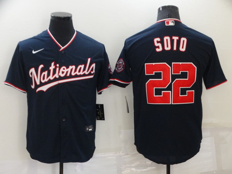 Men's Washington Nationals Juan Soto #22 Navy Replica Baseball Jersey baseball jersey product view 1