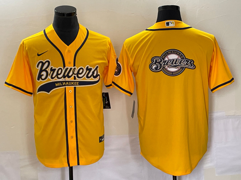 Men's Milwaukee Brewers Yellow Replica Team Jersey Joint Edition baseball jersey product view 1