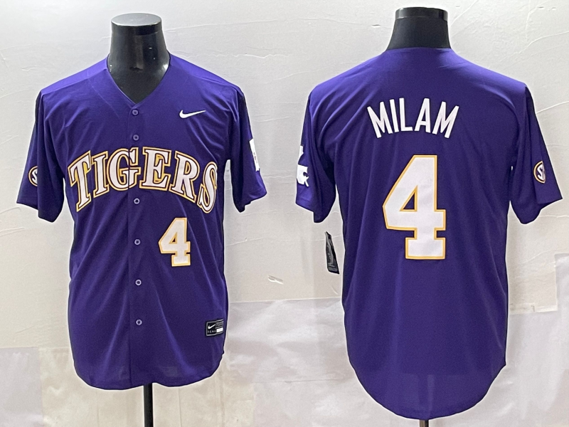 Men's LSU Tigers Steven Milam #4 Purple Replica Player Jersey sports jersey product view 1