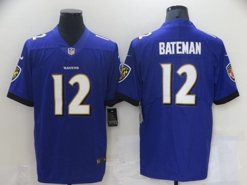 Men's Baltimore Ravens Rashod Bateman #12 Purple Game Jersey1 football jersey product view 1