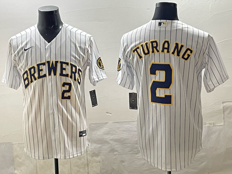 Men's Milwaukee Brewers Brice Turang #2 White Limited Player Jersey baseball jersey product view 1