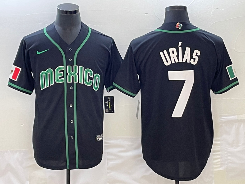Men's 2023 World Baseball Classic #7 Julio Urias Mexico Jersey1 Black baseball jersey product view 1