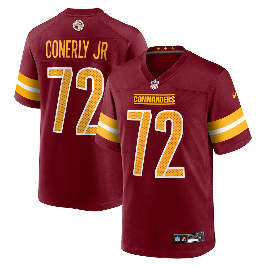 Men's Washington Commanders Josh Conerly Jr. Burgundy 2025 NFL Draft First Round Pick Game Jersey football jersey product view 1