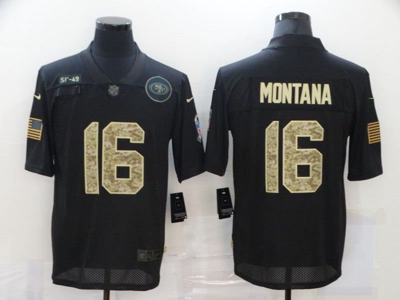 Men's San Francisco 49ers #16 Joe Montana Black Player Game Jersey1 football jersey product view 1