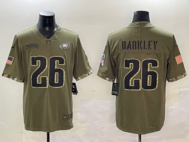 Men's Philadelphia Eagles Saquon Barkley #26 Olive Salute To Service Game Jersey1 football jersey product view 1