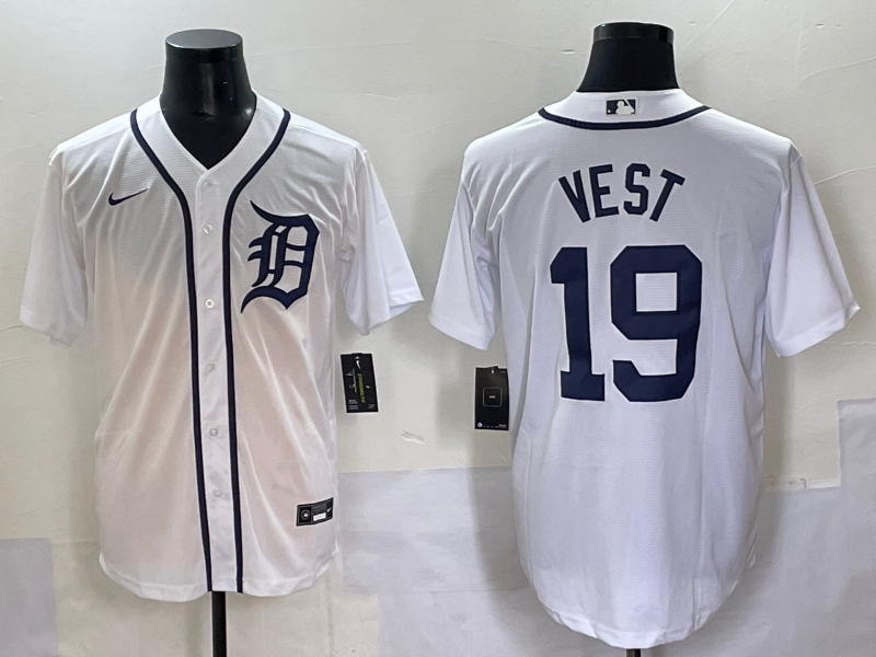 Men's Detroit Tigers Will Vest White Home Replica Player Jersey baseball jersey product view 1