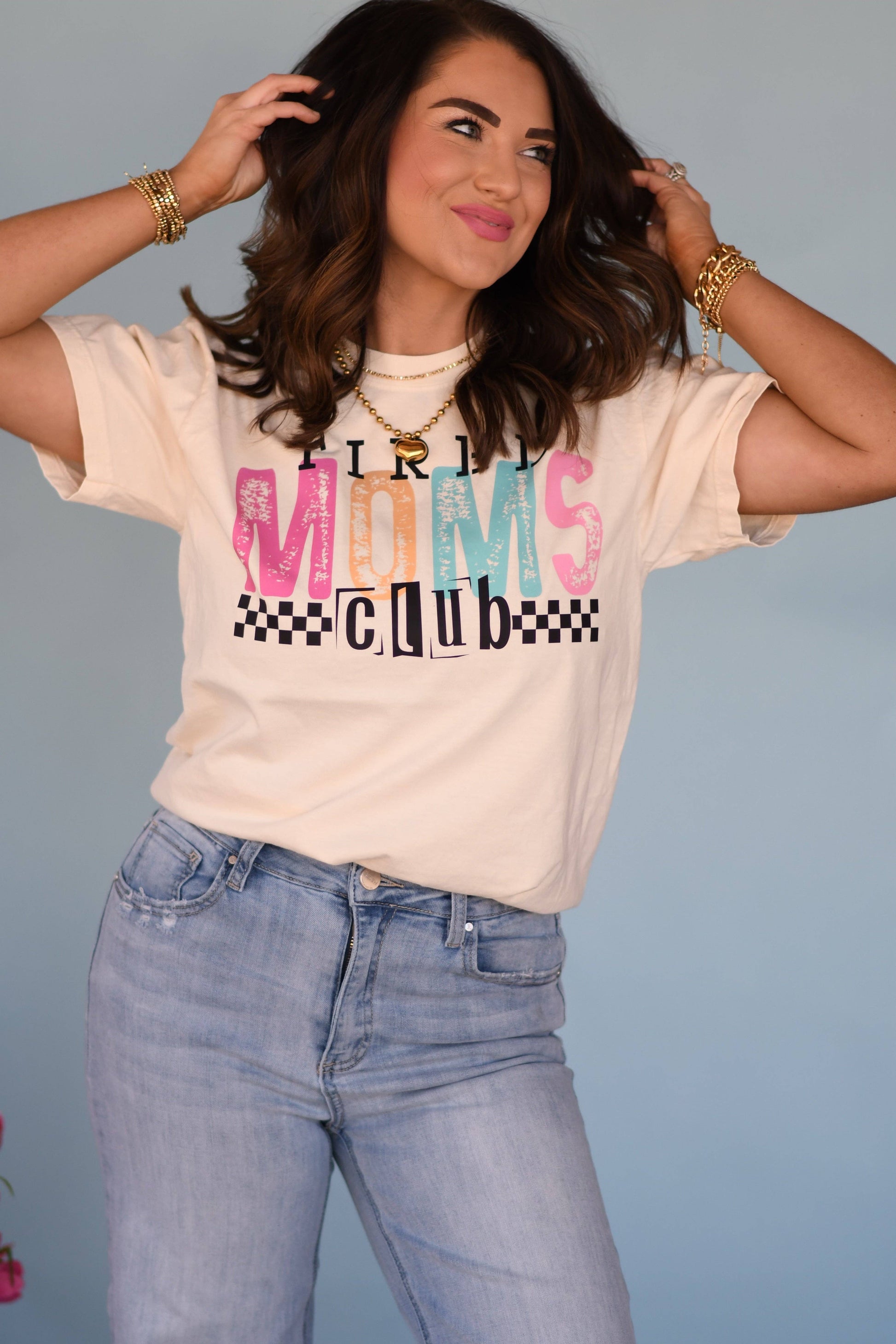 Tired Moms Club Checkered Tee Unisex T-shirt, Sweatshirt, Hoodie, Long Sleeve Tee - T-Shirt, Sweatshirt, Hoodie