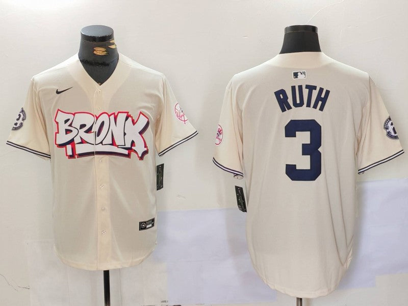 Men's New York Yankees Babe Ruth #3 Cream Limited Player Jersey baseball jersey product view 1