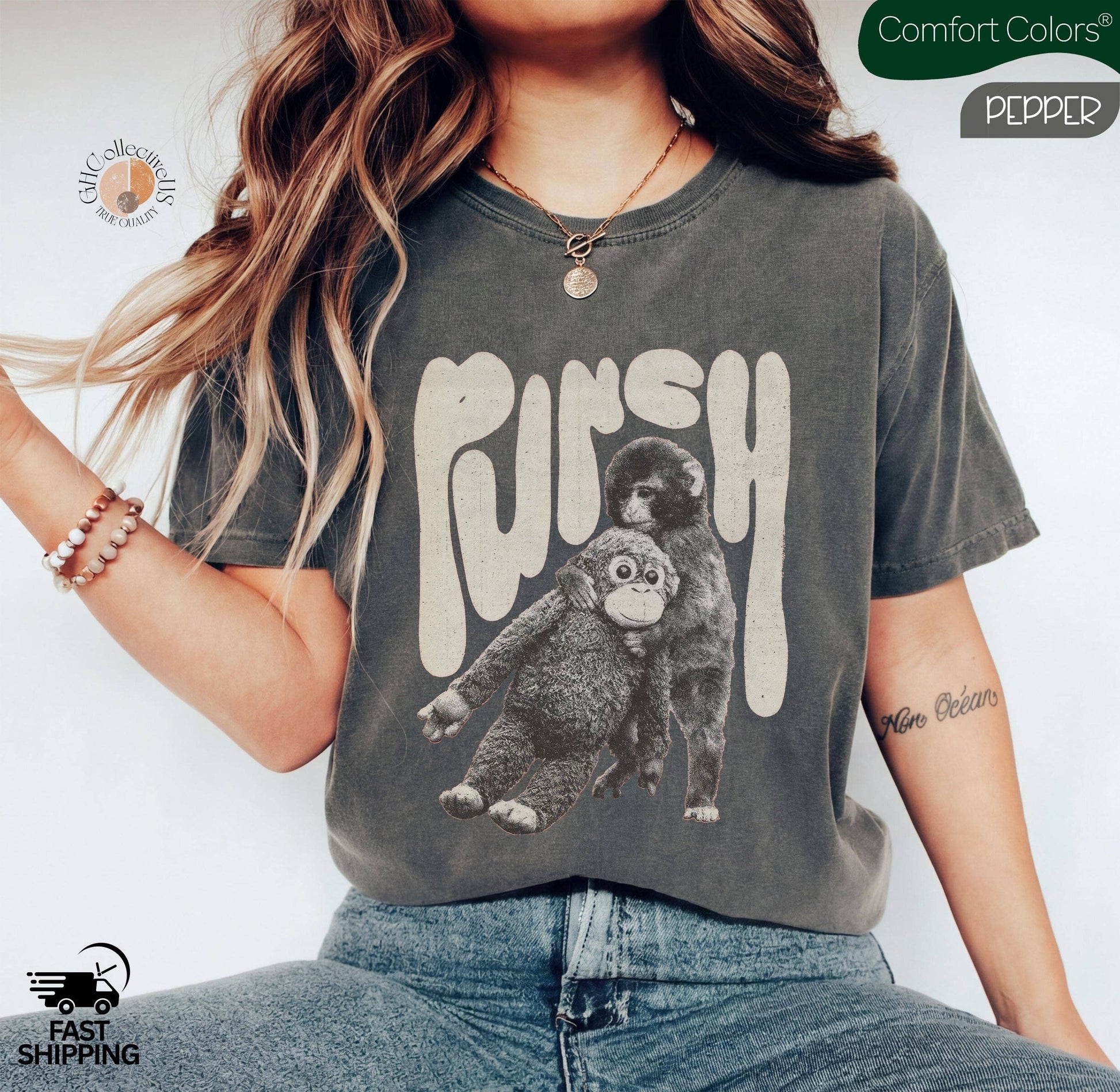 Monkey Punch  T-Shirt, Baby Monkey Holding Plush Toy Unisex T-shirt, Sweatshirt, Hoodie, Long Sleeve Tee - T-Shirt, Sweatshirt, Hoodie