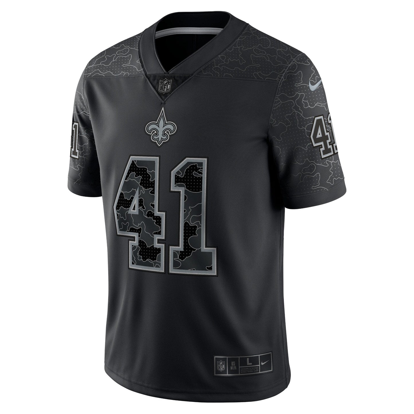 Alvin Kamara New Orleans Saints RFLCTV Limited Jersey - Black football jersey product view 3