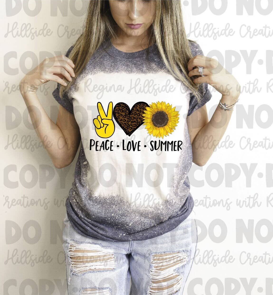 Bleached Summer Beach Tee Sunflower Peace & Leopard Print Unisex T-shirt, Sweatshirt, Hoodie, Long Sleeve Tee - T-Shirt, Sweatshirt, Hoodie