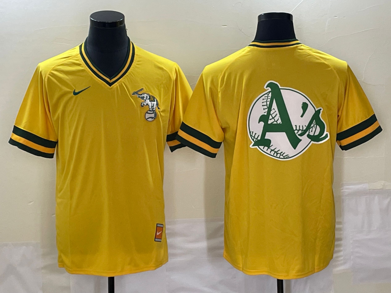 Men's Oakland Athletics Gold Blank Cooperstown Collection Mesh Batting Team Jersey baseball jersey product view 1