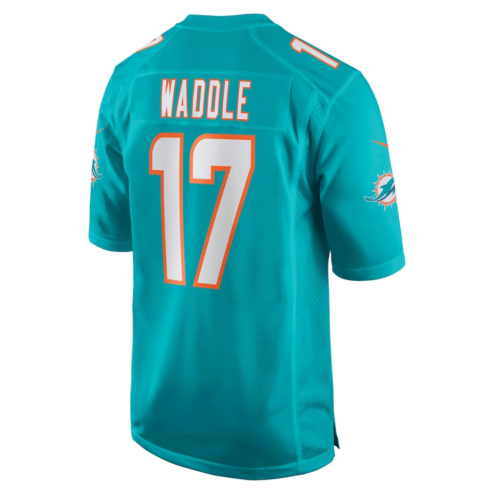 M.Dolphins #17 Jaylen Waddle Aqua Game Player Jersey football jersey product view 1