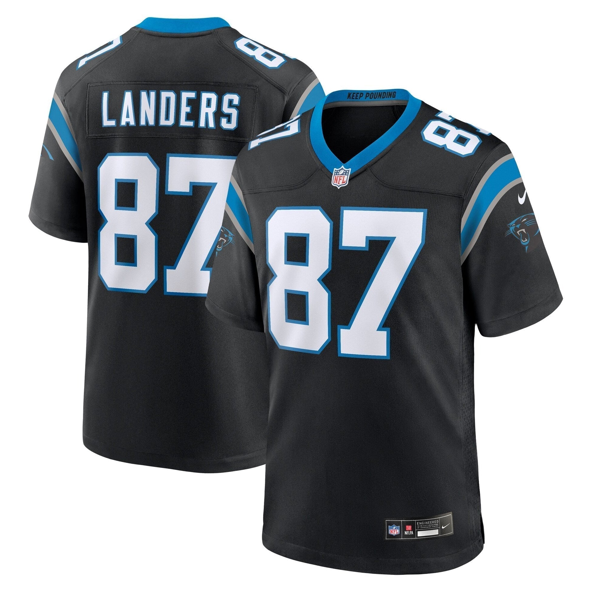 Matt Landers Carolina Panthers Game Jersey - Black football jersey product view 1