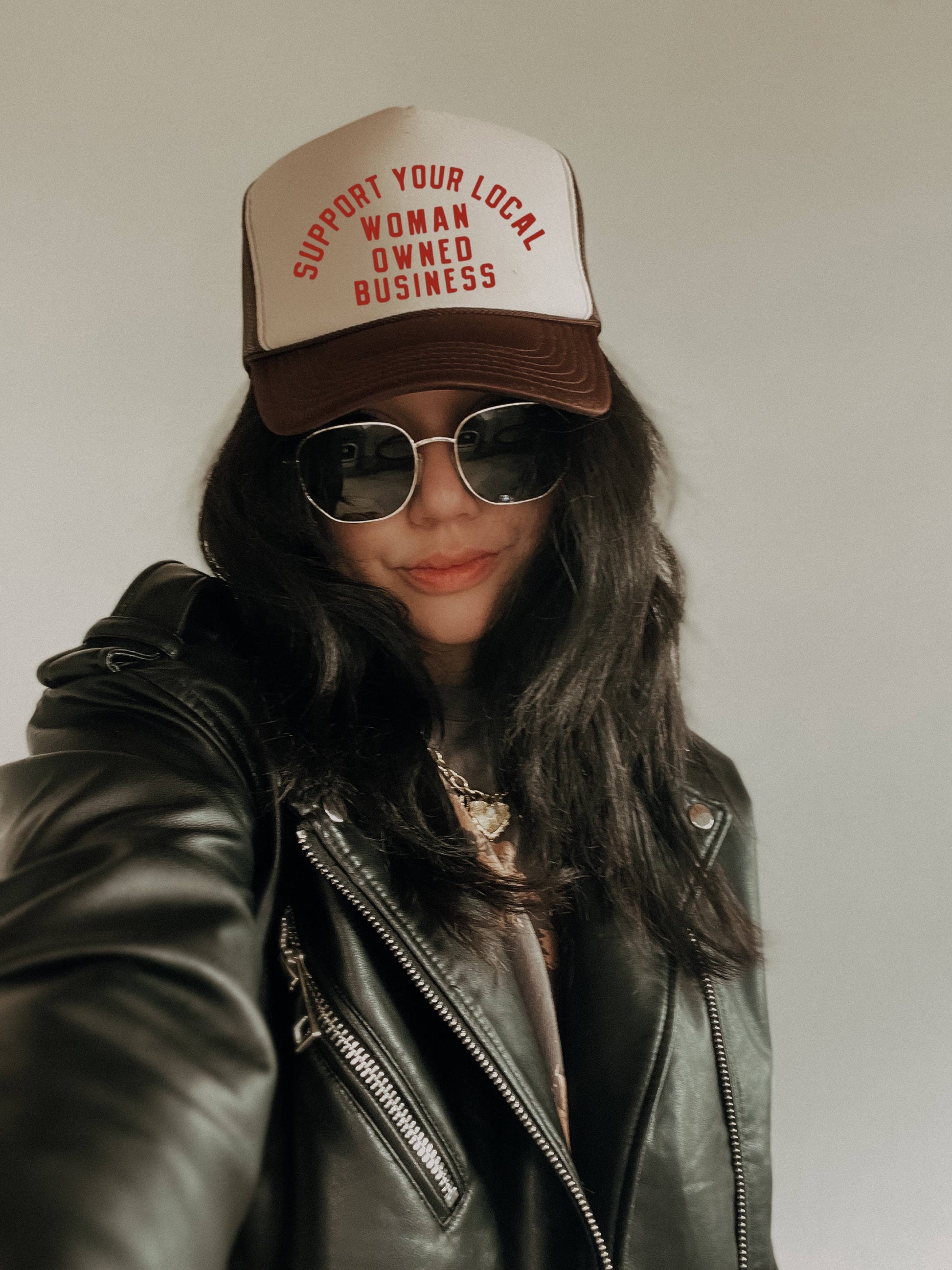 Support Your Local Woman Owned Business Trucker - Tan/Brown Unisex T-shirt, Sweatshirt, Hoodie, Long Sleeve Tee - T-Shirt, Sweatshirt, Hoodie