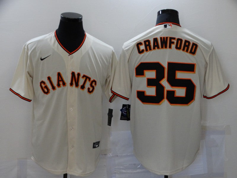 Men's San Francisco Giants Brandon Crawford #35 Beige Replica Baseball Jersey baseball jersey product view 1