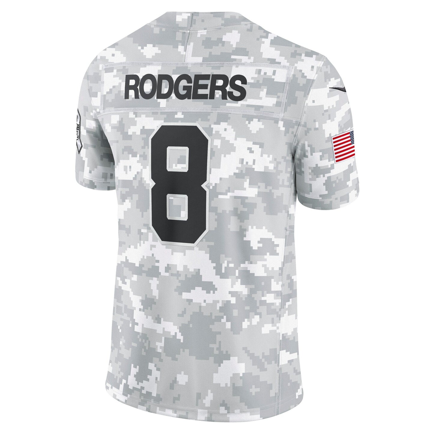 Aaron Rodgers New York Jets 2024 Salute to Service Limited Jersey - Arctic Camo football jersey product view 3