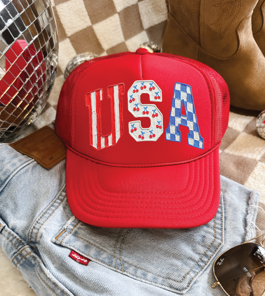 USA Cherries -  Foam Otto Red Trucker Hat Unisex T-shirt, Sweatshirt, Hoodie, Long Sleeve Tee - T-Shirt, Sweatshirt, Hoodie