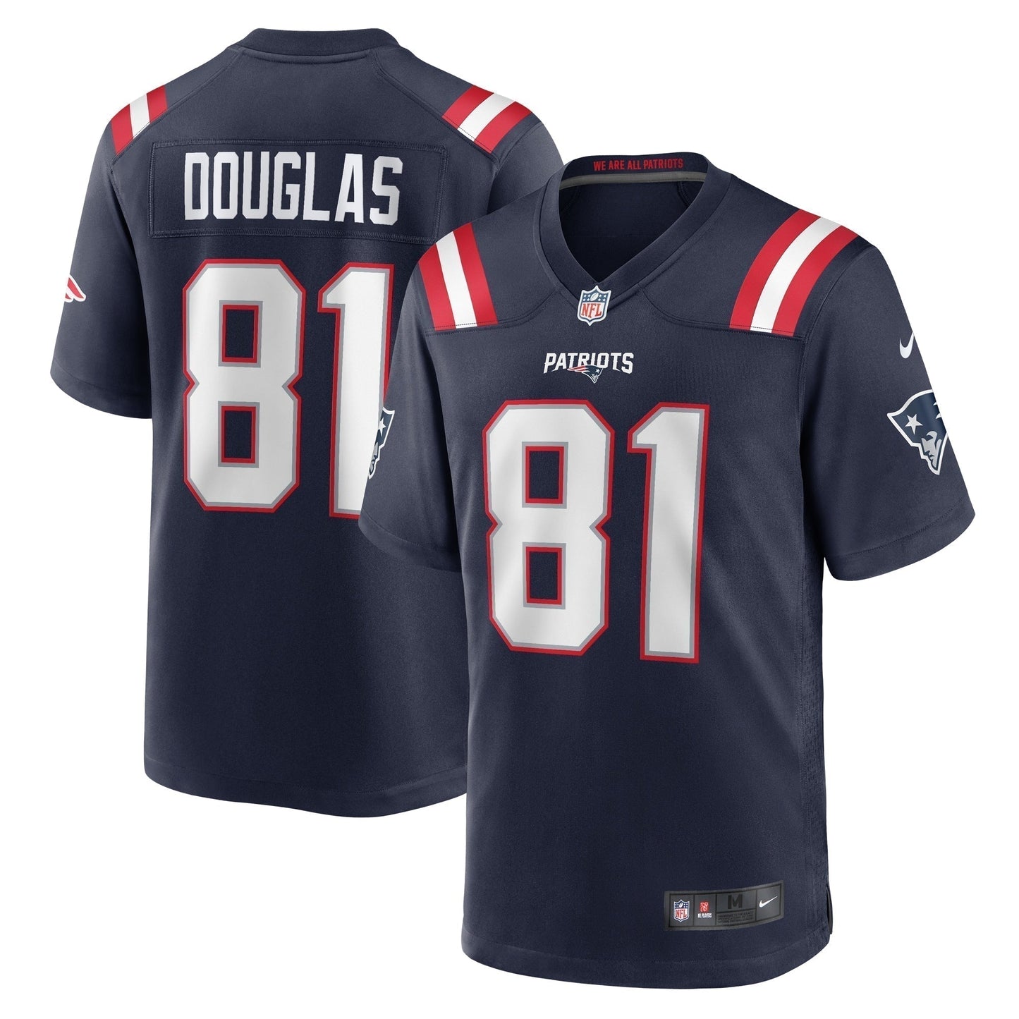 Demario Douglas New England Patriots Game Jersey - Navy football jersey product view 1