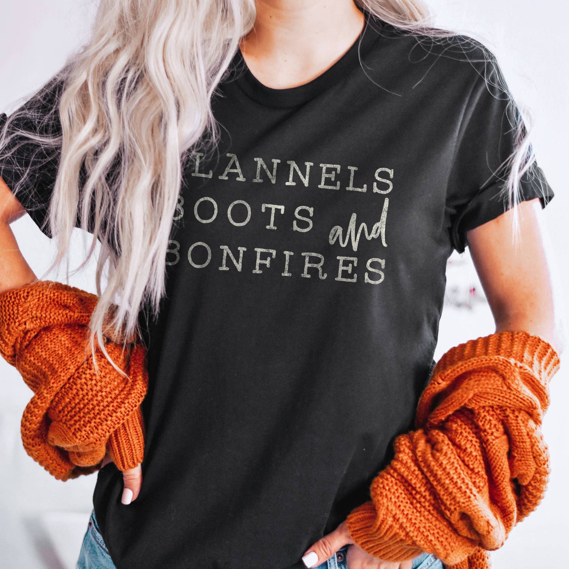 Flannels Boots and Bonfires Tee Unisex T-shirt, Sweatshirt, Hoodie, Long Sleeve Tee - T-Shirt, Sweatshirt, Hoodie