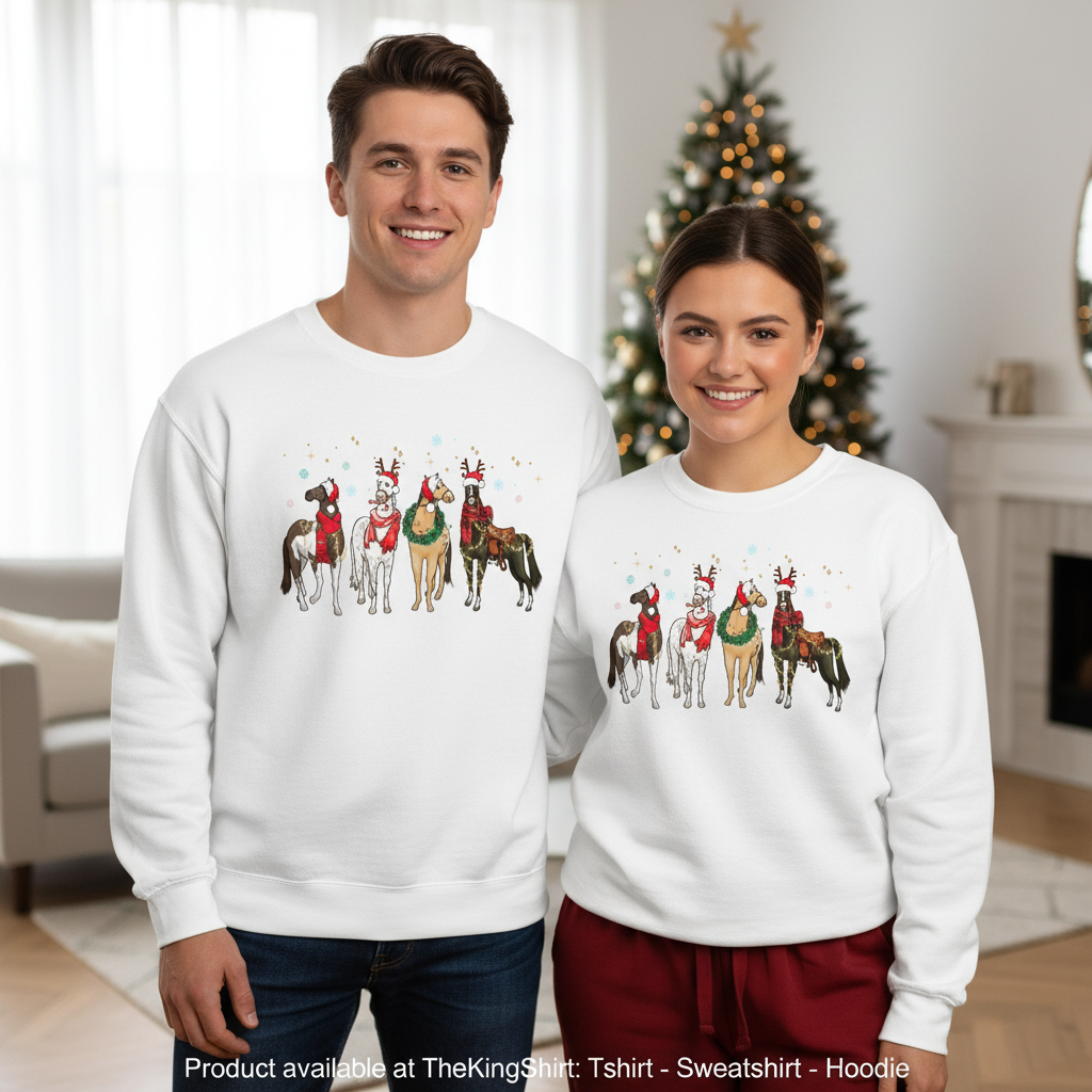 Western Christmas Horse Sweatshirt - Cowgirl Crewneck Unisex T-shirt, Sweatshirt, Hoodie, Long Sleeve Tee - T-Shirt, Sweatshirt, Hoodie