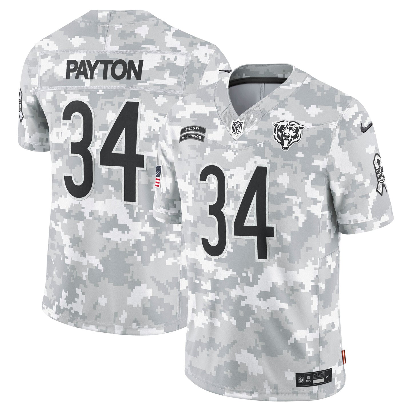 Walter Payton Chicago Bears 2024 Salute to Service Retired Limited Jersey - Arctic Camo football jersey product view 1