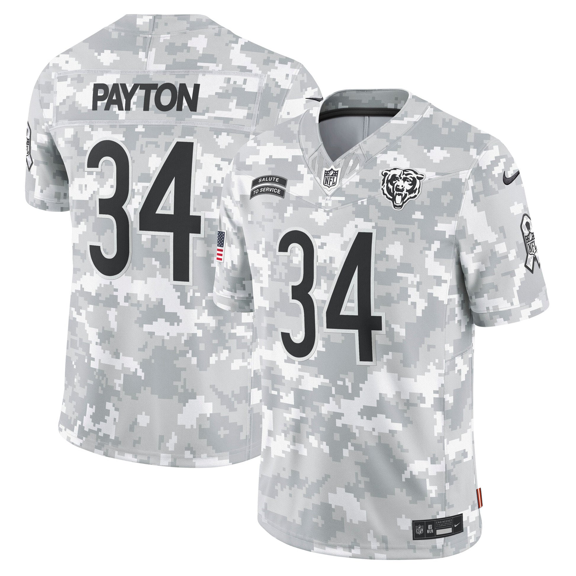 Walter Payton Chicago Bears 2024 Salute to Service Retired Limited Jersey - Arctic Camo football jersey product view 1