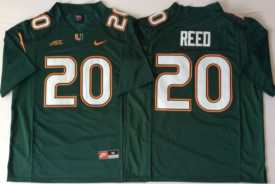 Men's Miami Hurricanes Ed Reed #20 Green Team Football game Jersey football jersey product view 1