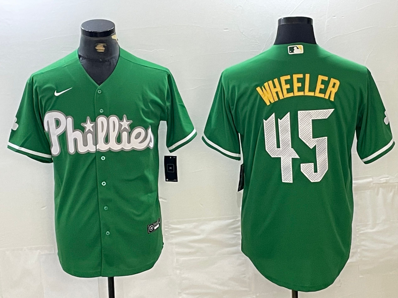 Men's Philadelphia Phillies Zack Wheeler Green Replica Player Jersey baseball jersey product view 1