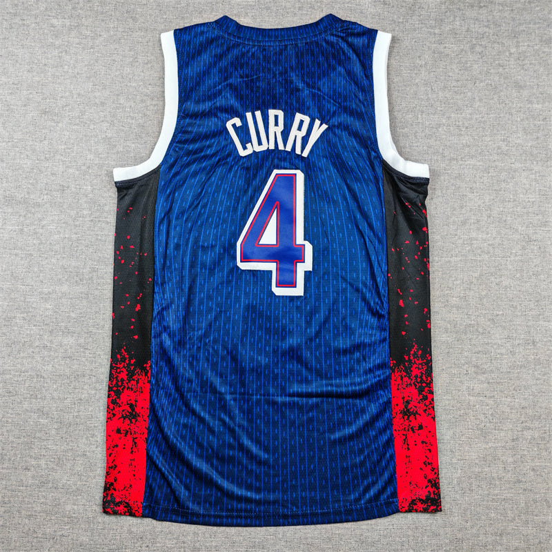 Men's 2024 USA Dream Team Stephen Curry #4 Navy Authentic Player Jersey basketball jersey product view 2