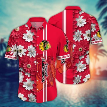 Chicago Blackhawks Daisy Stripe Hawaiian Shirt Unisex T-shirt, Sweatshirt, Hoodie, Long Sleeve Tee - T-Shirt, Sweatshirt, Hoodie