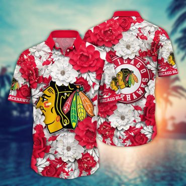 Chicago Blackhawks Floral Glory Hawaiian Shirt Unisex T-shirt, Sweatshirt, Hoodie, Long Sleeve Tee - T-Shirt, Sweatshirt, Hoodie